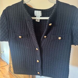 H&M Black Short-Sleeve Cardigan with Gold Buttons